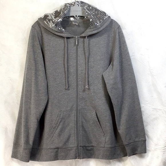 Vintage 90s L.A.BLUES ‘Active’ Grey Silver Sequin Hoodie Sweatshirt Jacket - Picture 6 of 6